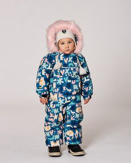 One-Piece Baby Play Snowsuit Designed For Car Seat Green Cat Print - H10PBG74_006