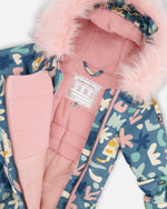 One-Piece Baby Play Snowsuit Designed For Car Seat Green Cat Print - H10PBG74_006