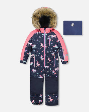 One-Piece Play Snowsuit Navy Unicorn Print - H10PG71_037