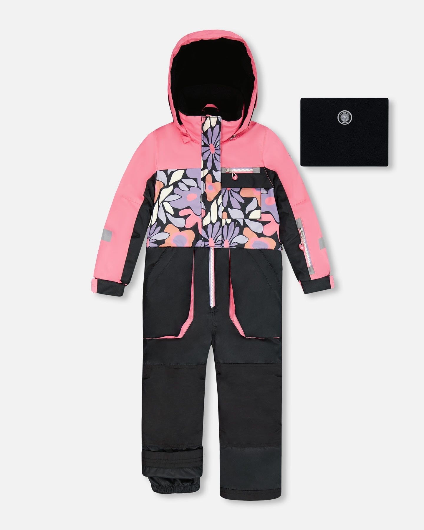 One-Piece Play Snowsuit Black Retro Flower Print - H10PG72_013