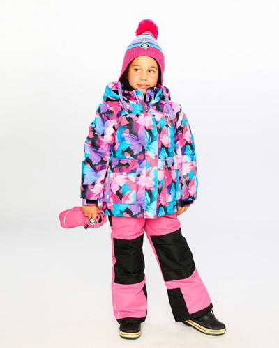 Two-Piece Play Snowsuit Flash Coral With Butterfly Print Jacket Snowsuits Deux par Deux 