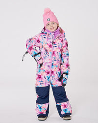 One-Piece Teknik Snowsuit Pink Watercolor Flower Print - H10TG73_012