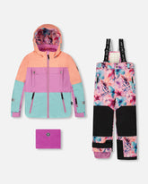 Two-Piece Teknik Snowsuit With Colorblocked Jacket Pink Watercolor Flower Print