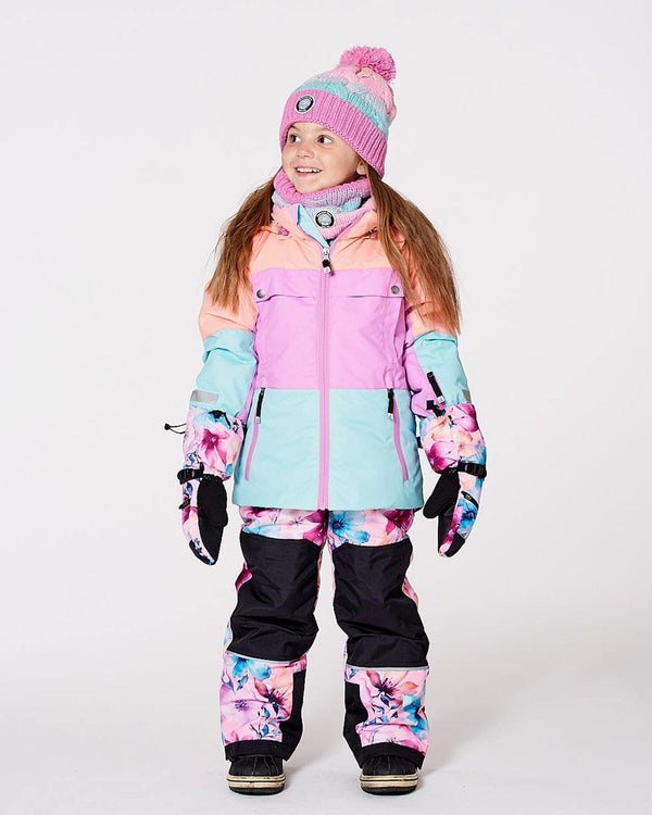 Two-Piece Teknik Snowsuit With Colorblocked Jacket Pink Watercolor Flower Print - H10TG92_012