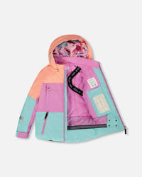 Two-Piece Teknik Snowsuit With Colorblocked Jacket Pink Watercolor Flower Print - H10TG92_012