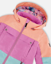 Two-Piece Teknik Snowsuit With Colorblocked Jacket Pink Watercolor Flower Print - H10TG92_012