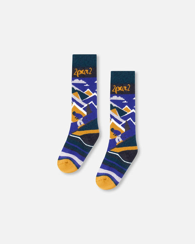 Winter Ski Socks With Merino Wool Deep Teal - H10XS_394