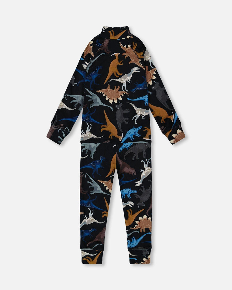 Two-Piece Thermal Underwear Seat Black Dinosaur Print - H10Y600_026
