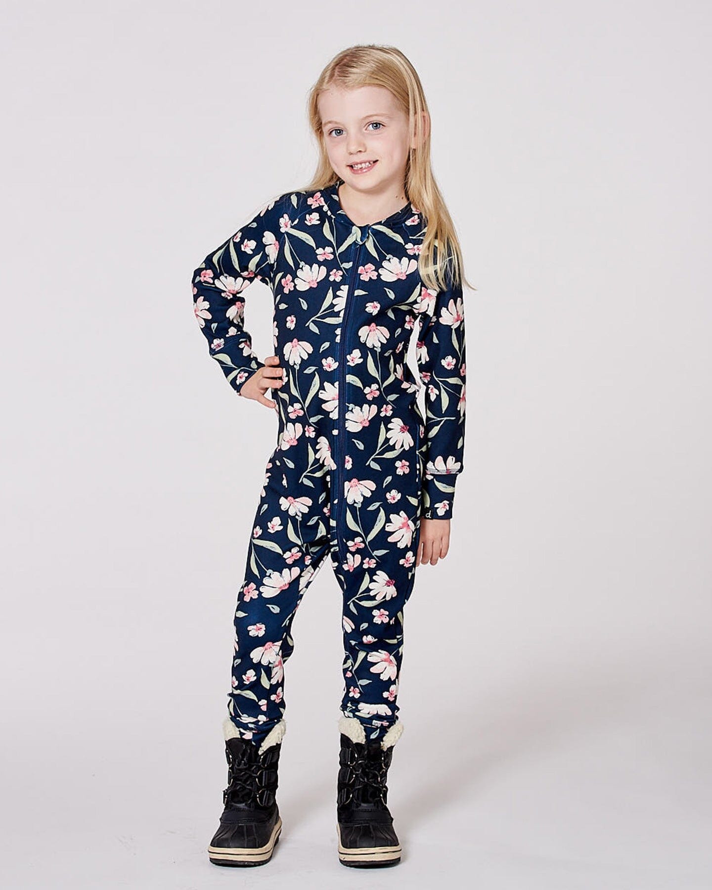 One-Piece Thermal Underwear Navy Flower Print - H10Y700_016