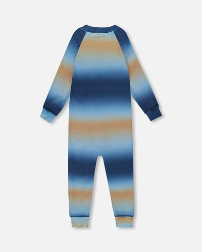One-Piece Thermal Underwear Blue And Beige Gradient - H10Y700_034