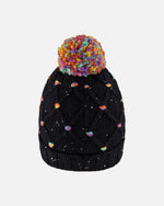 Lined Knit Pompom Hat Black And Multicolor With Little Sequins - H10Z02_000