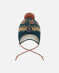 Lined Peruvian Knit Pompom Hat Green And Pink - H10Z11_000