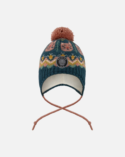 Lined Peruvian Knit Pompom Hat Green And Pink - H10Z11_000