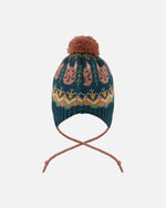 Lined Peruvian Knit Pompom Hat Green And Pink - H10Z11_000