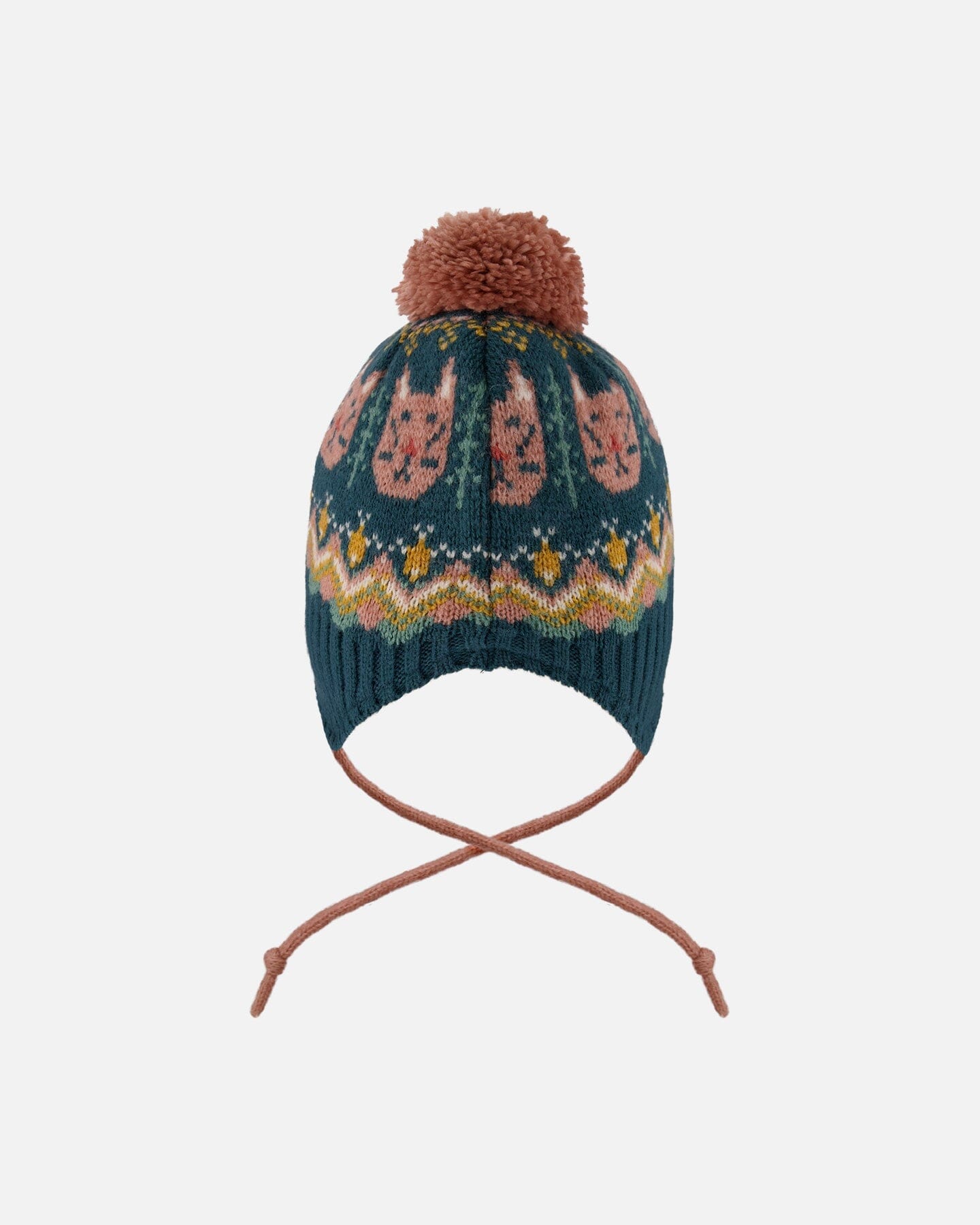 Lined Peruvian Knit Pompom Hat Green And Pink - H10Z11_000