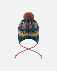 Lined Peruvian Knit Pompom Hat Green And Pink - H10Z11_000