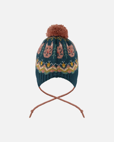 Lined Peruvian Knit Pompom Hat Green And Pink - H10Z11_000