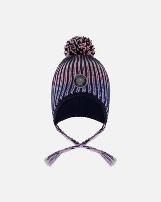 Lined Peruvian Knit Pompom Hat Black And Purple - H10Z13_000