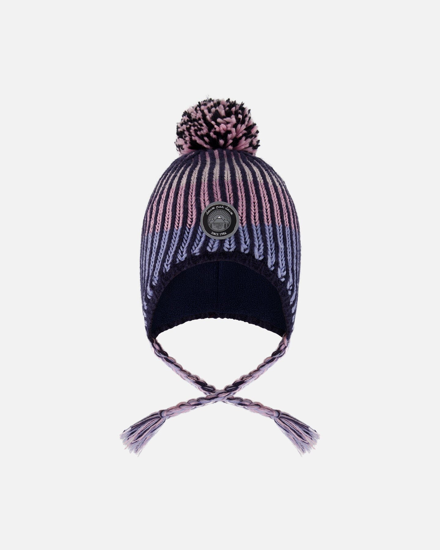 Lined Peruvian Knit Pompom Hat Black And Purple - H10Z13_000