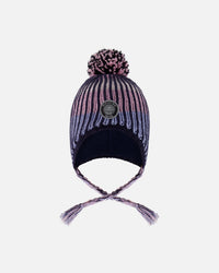 Lined Peruvian Knit Pompom Hat Black And Purple - H10Z13_000