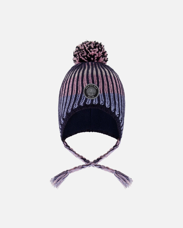 Lined Peruvian Knit Pompom Hat Black And Purple - H10Z13_000