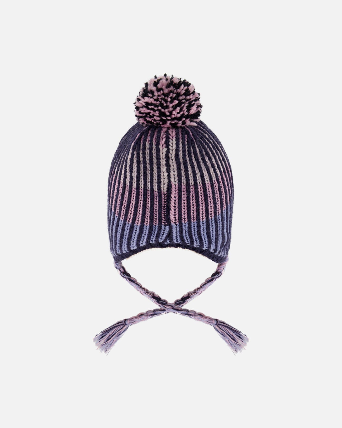Lined Peruvian Knit Pompom Hat Black And Purple - H10Z13_000