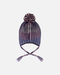 Lined Peruvian Knit Pompom Hat Black And Purple - H10Z13_000