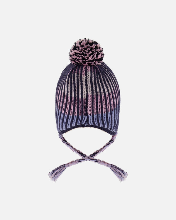 Lined Peruvian Knit Pompom Hat Black And Purple - H10Z13_000