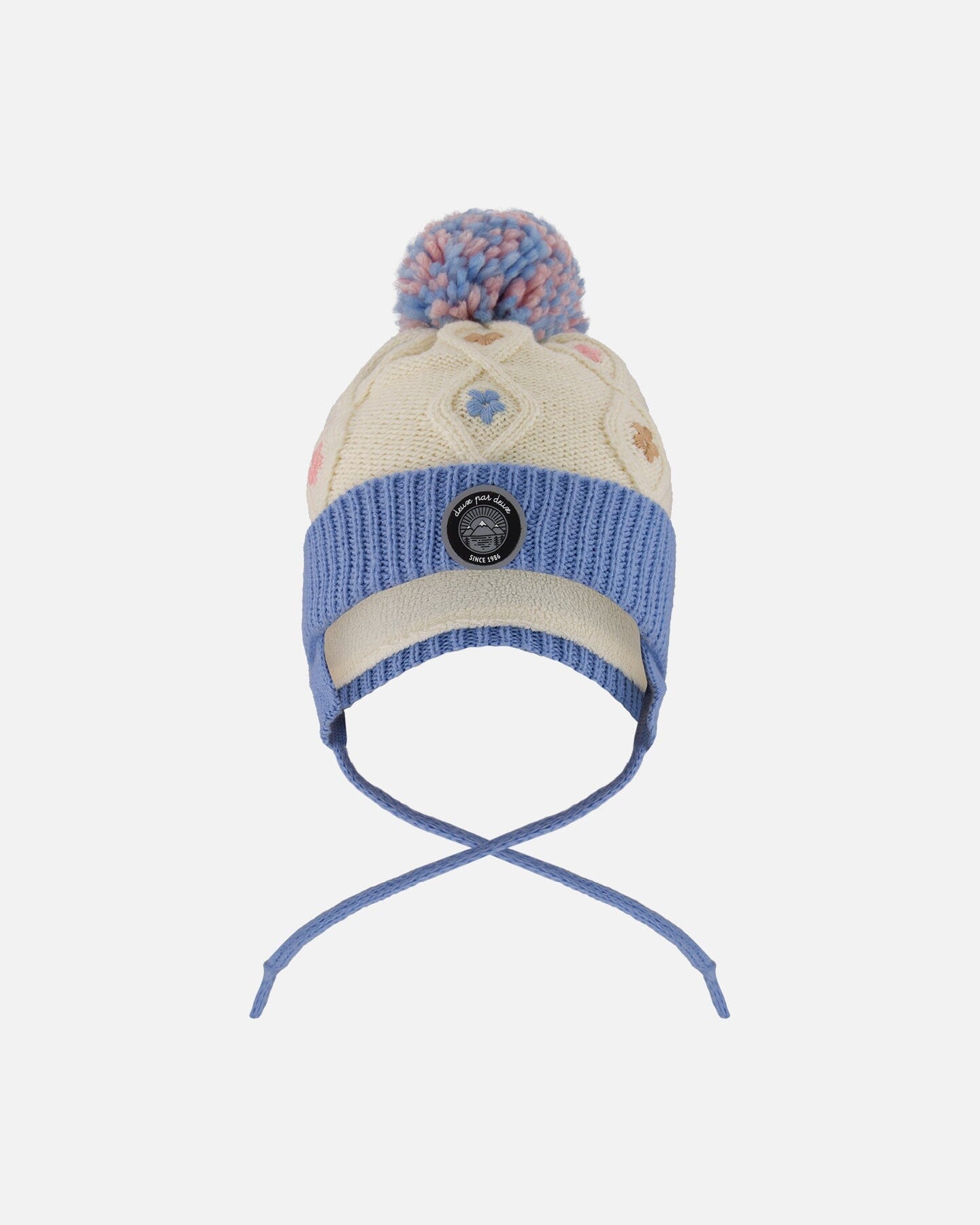 Nayt Striped 8" Short Cuffless Beanie Hat - Pink, Blue & White Acrylic Knit, One Size Fits All