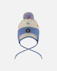 Lined Knit Hat With Ears Off-White And Blue - H10Z18_000