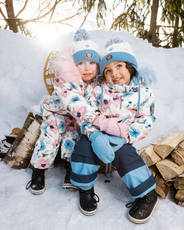 Lined Knit Hat With Ears Off-White And Blue - H10Z18_000