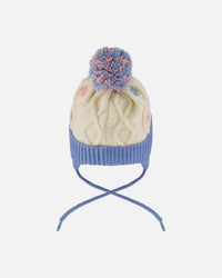 Lined Knit Hat With Ears Off-White And Blue - H10Z18_000