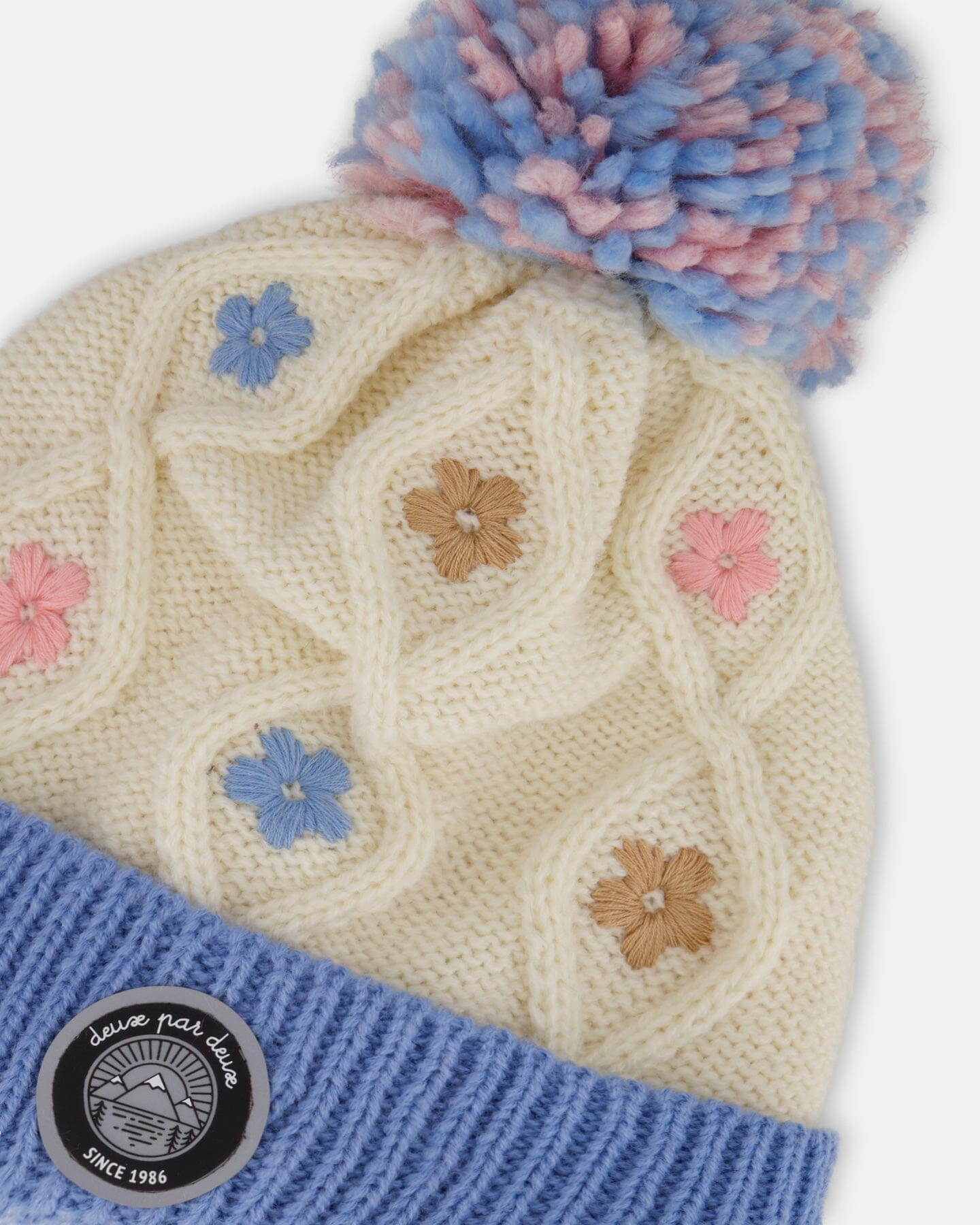 Lined Knit Hat With Ears Off-White And Blue - H10Z18_000