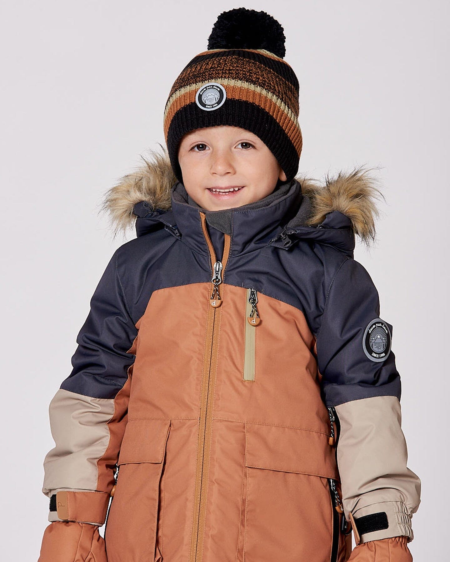 Lined Knit Pompom Hat Black And Brown - H10Z43_000