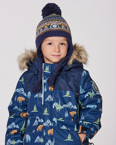 Lined Peruvian Knit Hat With Pompom Taupe And Navy - H10Z46_000