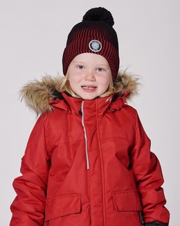 Lined Knit Pompom Hat Red And Black - H10Z48_000