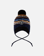 Lined Peruvian Knit Winter Hat With Pompom Taupe And Navy - H10Z49_000
