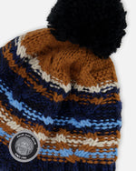 Lined Peruvian Knit Winter Hat With Pompom Taupe And Navy - H10Z49_000