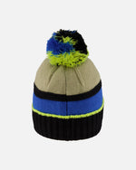 Lined Knit Pompom Hat Black, Taupe And Lime Green - H10Z51_000