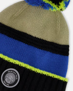 Lined Knit Pompom Hat Black, Taupe And Lime Green - H10Z51_000