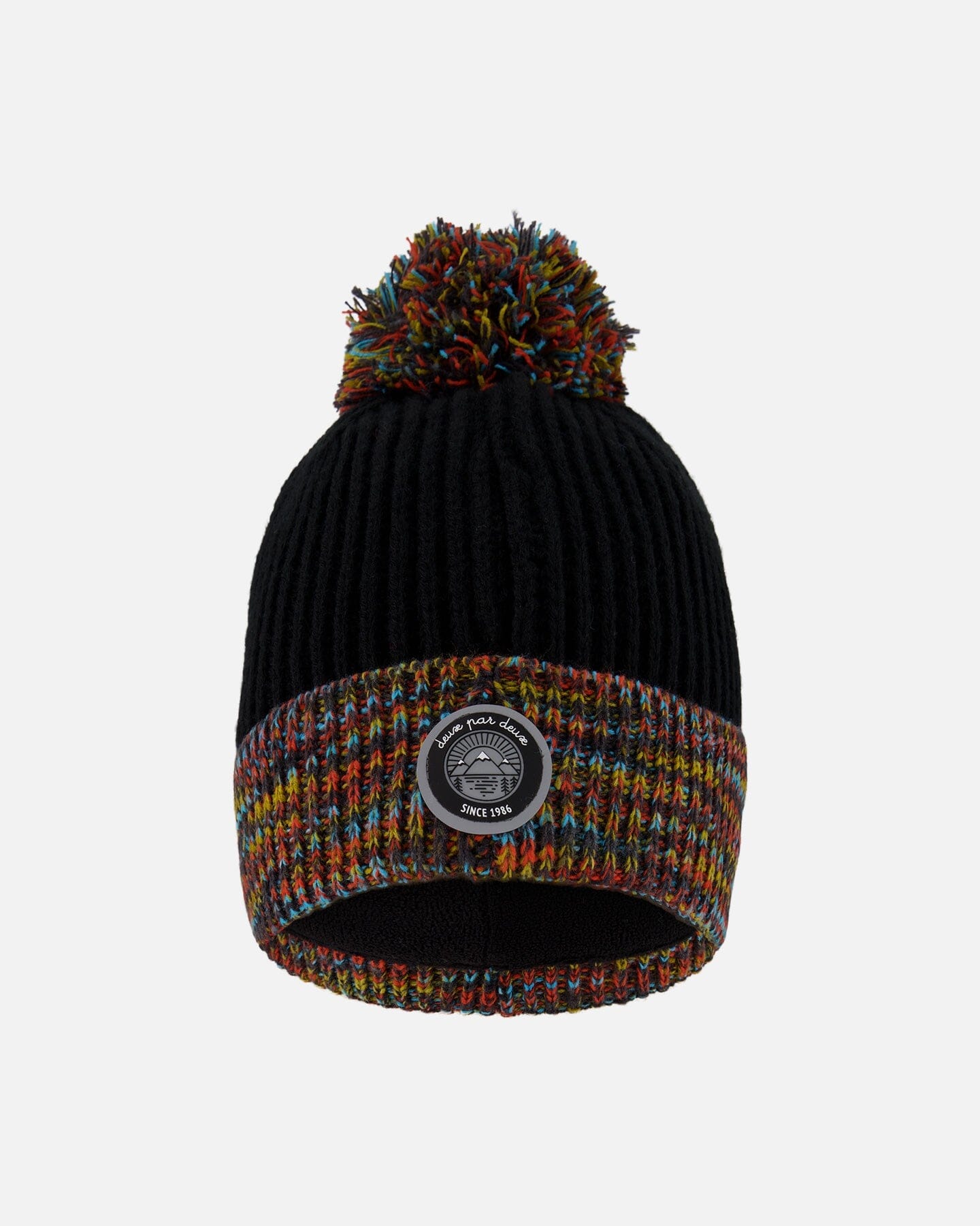 Lined Knit Winter Hat With Pompom Black And Multicolor - Deux par Deux