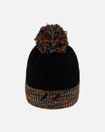 Lined Knit Winter Hat With Pompom Black And Multicolor - H10Z52_000