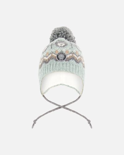 Lined Peruvian Knit Pompom Hat Gray And Sage - H10Z56_000