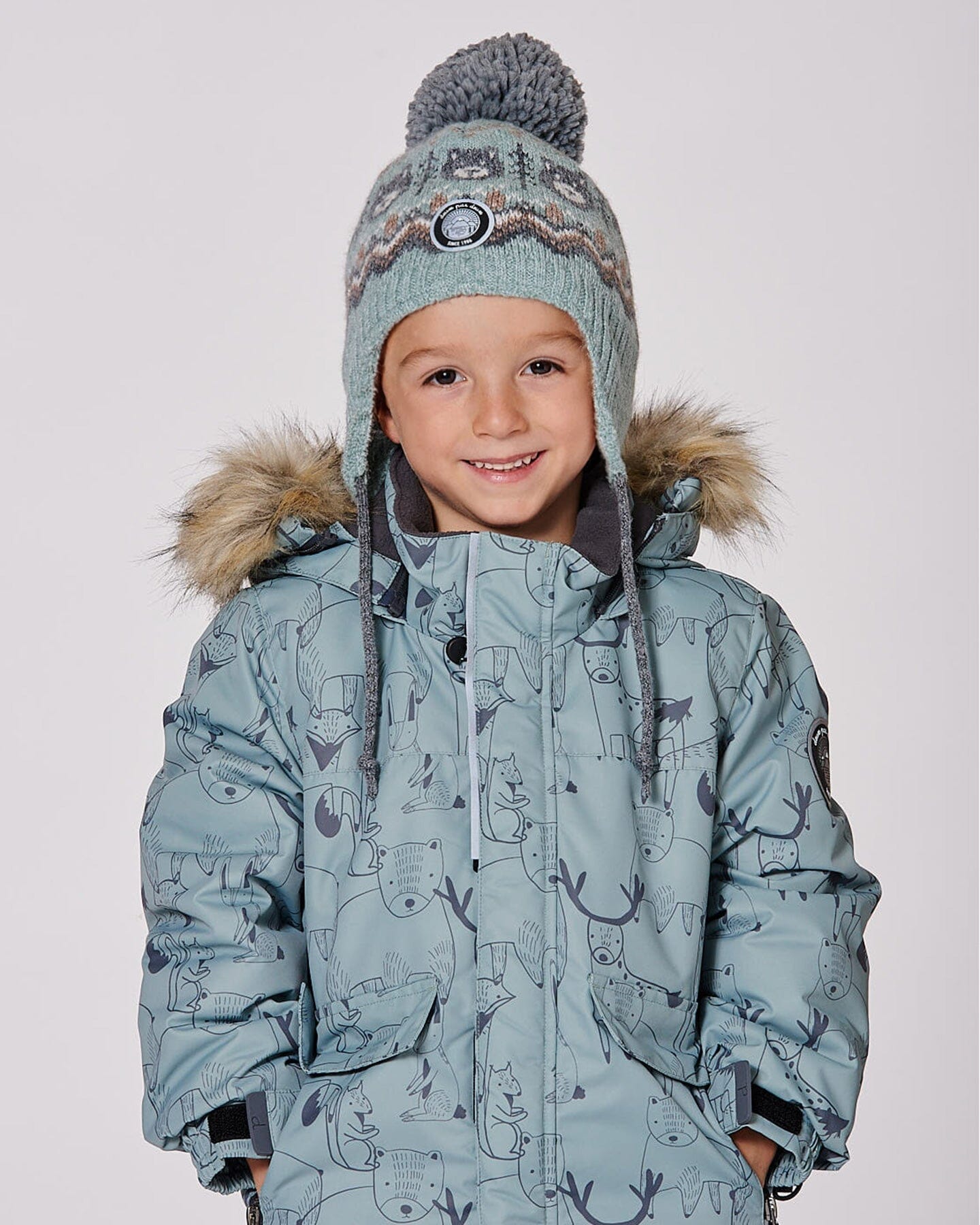Lined Peruvian Knit Pompom Hat Gray And Sage - H10Z56_000
