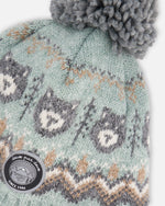 Lined Peruvian Knit Pompom Hat Gray And Sage - H10Z56_000