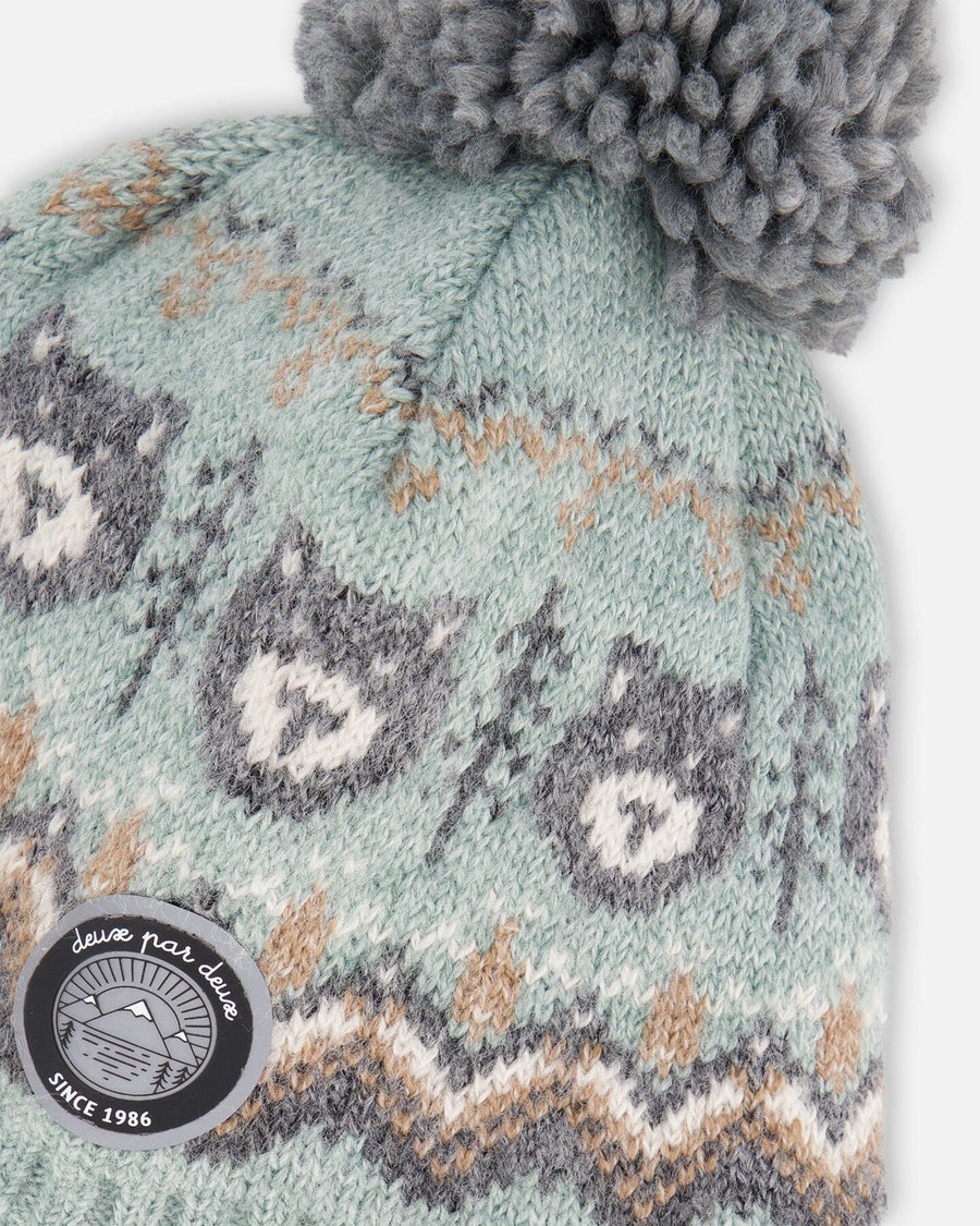 Lined Peruvian Knit Pompom Hat Gray And Sage - H10Z56_000