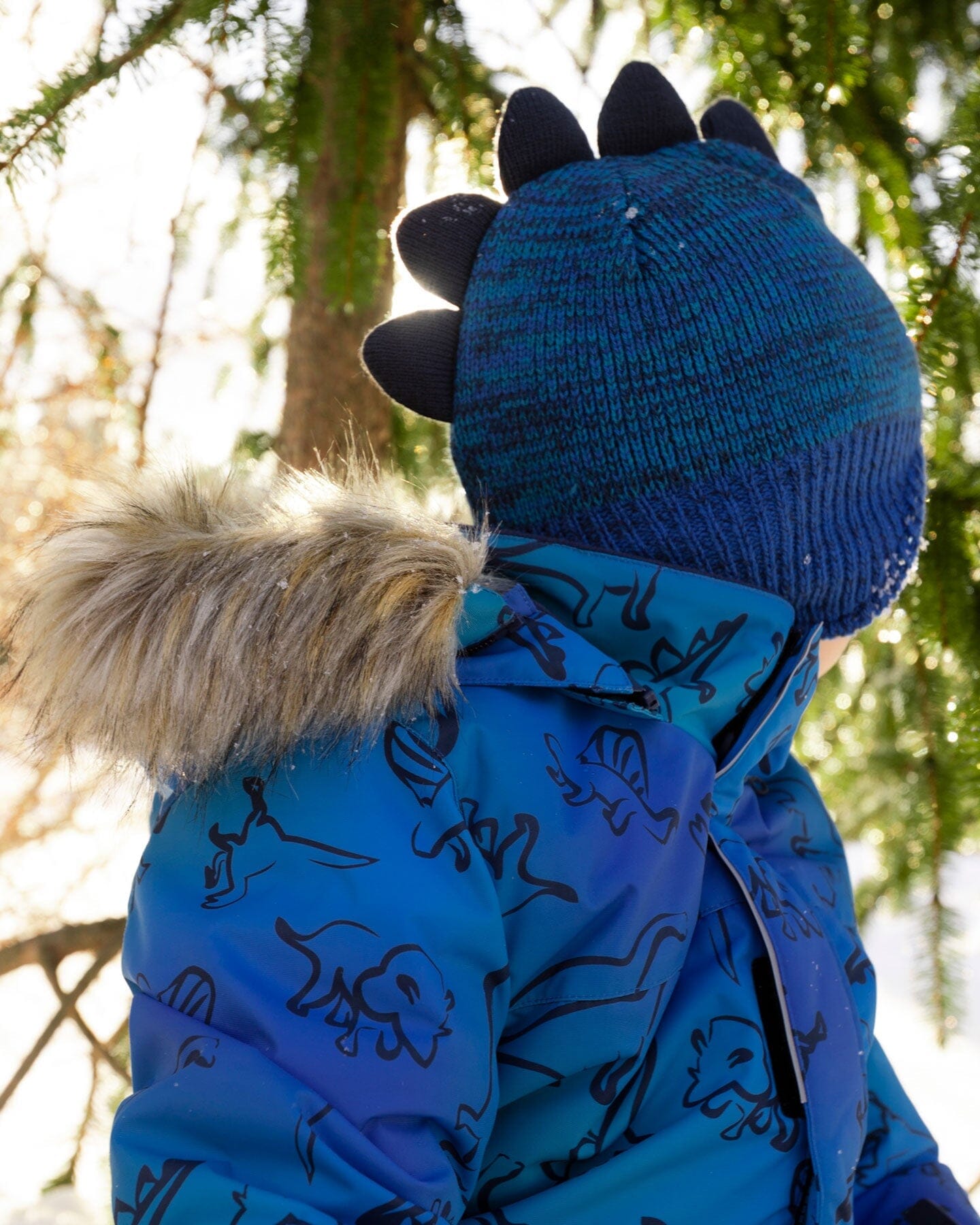 Lined Dino Peruvian Knit Winter Hat With Pompom Blue Deux par Deux