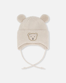 Lined Baby Winter Knit Hat With Ear Flaps Off-White - H10ZA03_165