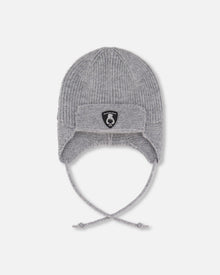 Lined Baby Knit Hat With Ears And Strings Heather Gray - H10ZA07_194