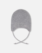 Lined Baby Knit Hat With Ears And Strings Heather Gray - H10ZA07_194